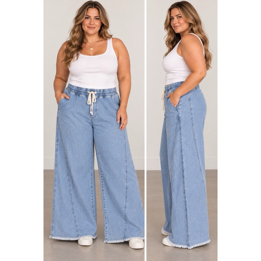 Aerie Wide Leg Sweat Pants Jeans Pull On Drawstring Elastic Waist Soft Women XXL